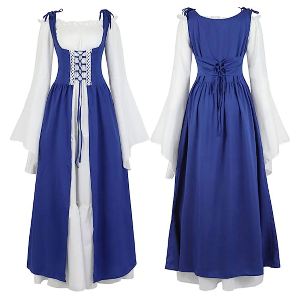 Women's Medieval Corset Lace-Up Dress | Halloween Cosplay Costume Dress Oasis Select Royal Blue XL