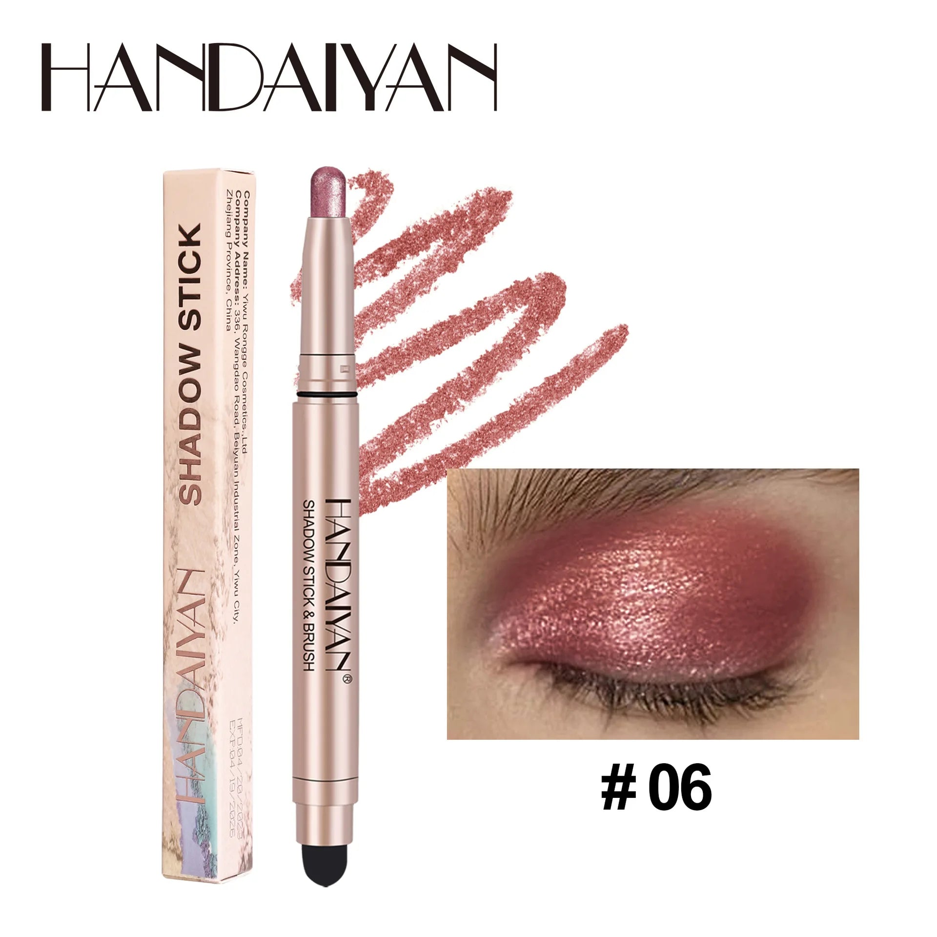 HANDAIYAN 12-Color Waterproof Shimmer Eyeshadow Stick + Brush