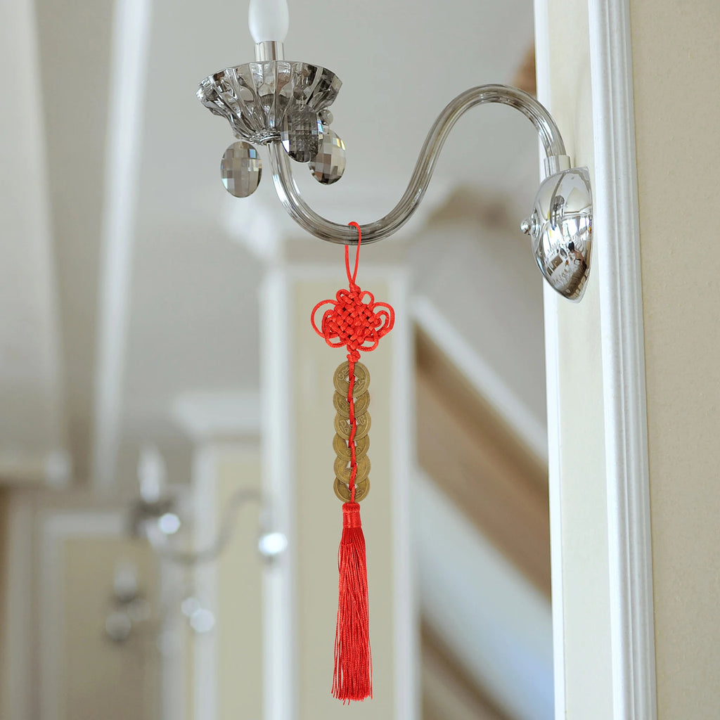 Ancient Coin Antique Fortune Money Luck Wealth Success 5 Or 6 Copper Coins Chinese Knot Red Rope Feng Shui Lucky Home Decoration Oasis Select
