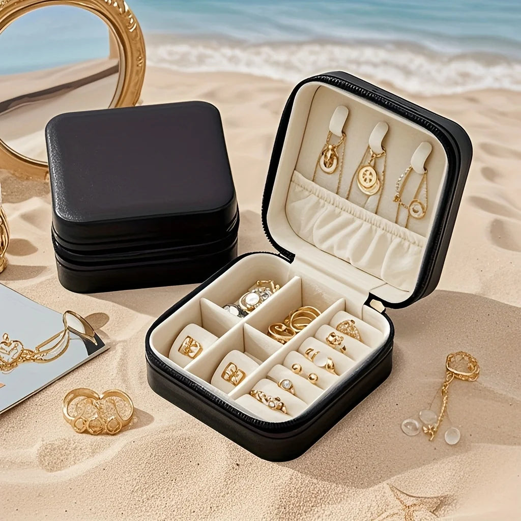 2pcs Portable Mini Jewelry Storage Box Travel Organizer Earrings Necklace Storage Case for Women Ring PU Leather Display Case Oasis Select