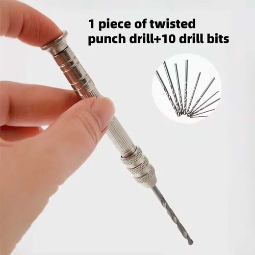 11pcs Micro Hand Drill Kit - 0.8-3.2mm Rotary Tool for Wood/Rubber/Model Drilling, Watch Repair Hand Tools Oasis Select