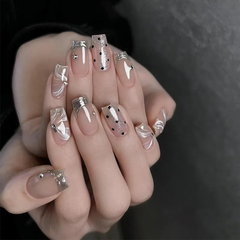 Fashion French Fake Nails, Gradient Handmade Press on Nails, Wearable Removable Glue on Nail Art Tips for Women Girls Daily Wear Oasis Select D