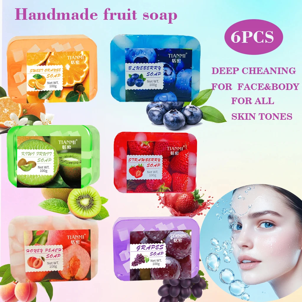 6 sets of fruit flavored handmade soap, with 6 different flavors to choose from, including sweet orange, blueberry, kiwi, etc., Oasis Select SET6 600G