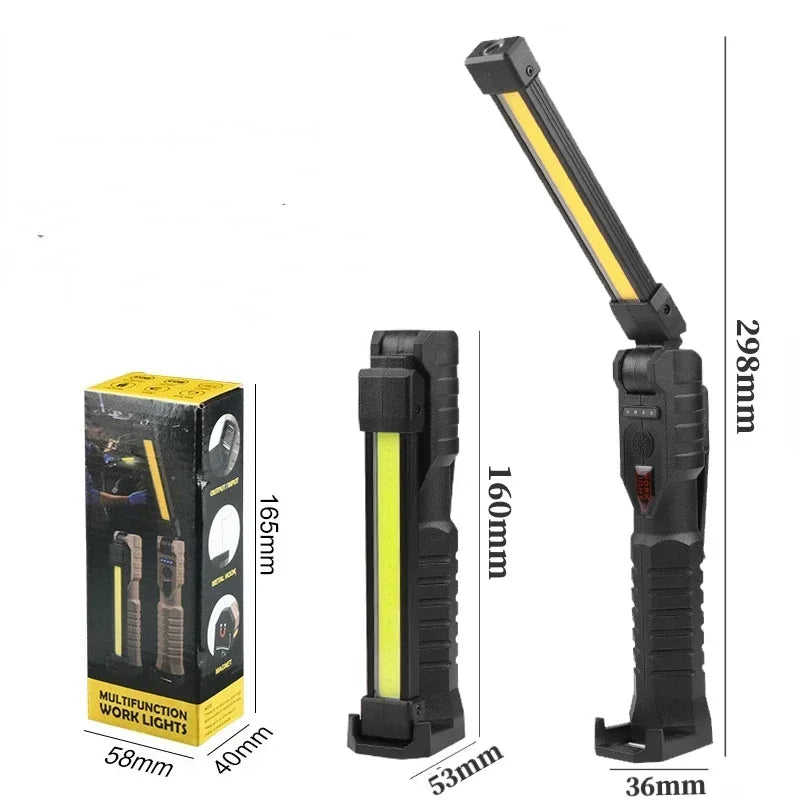 Handheld Folding COB XPE LED Work Light Flashlight with Built-in Battery Emergency Car Inspection Lamp with Red SOS Strobe Oasis Select WK08 Black Built in battery