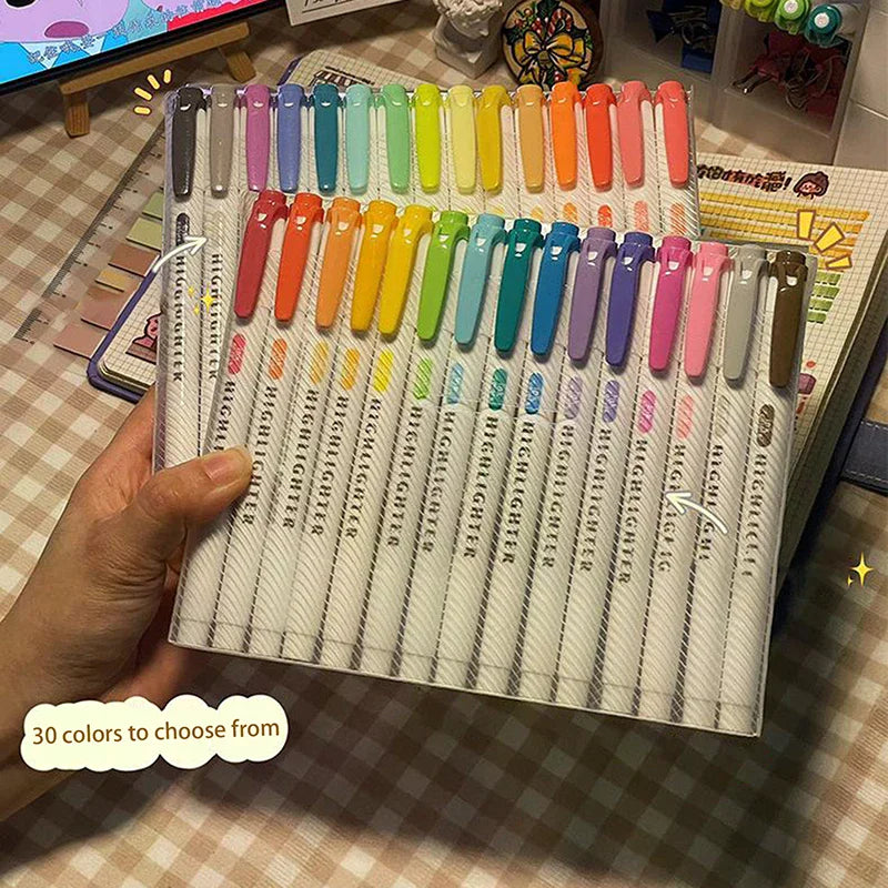 15 Colors Double Headed Highlighter Pen Set Fluorescent Drawing Markers Highlighters Pens Art Japanese Cute Pastel Stationery Oasis Select
