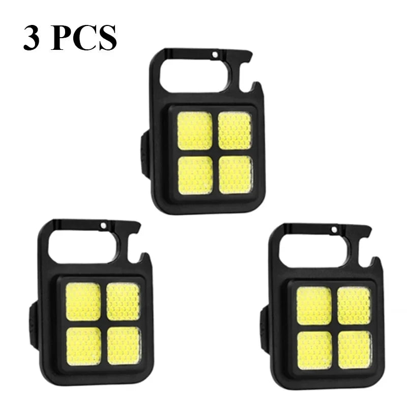 COB Flashlight LED Mini Protable Keychain Lamp High Bright Multifunctional Camping Lamp Outdoor Camping Torch Fishing Work Light Oasis Select 3PCS