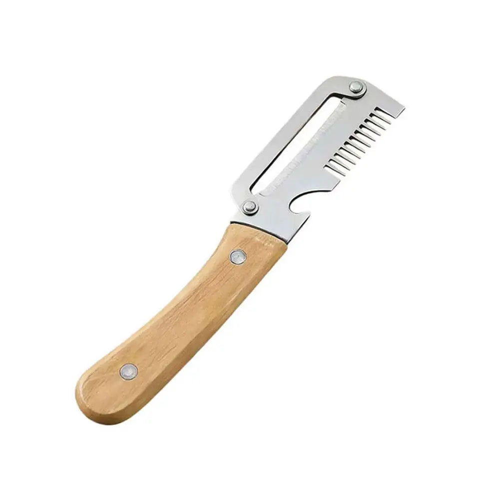 3-in-1 Multifunction Kitchen Peeler, Wooden Handle Stainless Steel Serrated Knife, Vegetable Fruit Peeler Shredder Bottle Opener Oasis Select 1 X Wooden handle