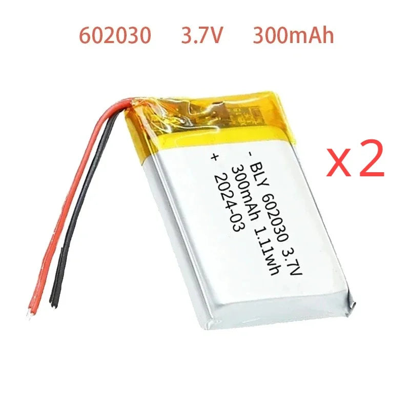 602030 3.7V 300mAh Real Capacity Polymer Lithium Ion Rechargeable Battery for Toys, LED Light, Bluetooth Speaker Tools Accessory Oasis Select 2pcs
