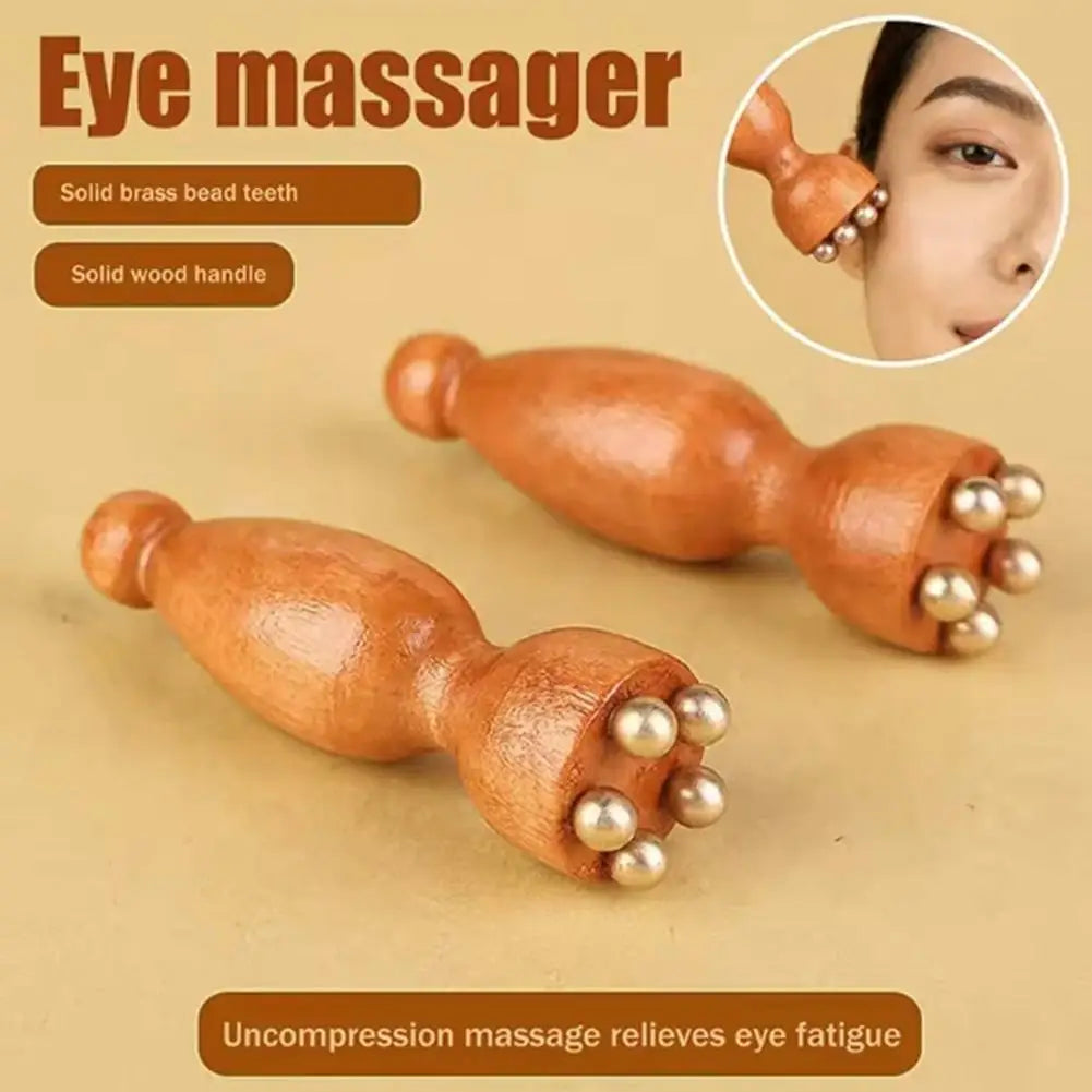 Facial Massager, Lotus Seedpod Beauty Brass Bead & Rosewood Facial Gua Sha Tool Eye Relaxation Meridians Point Acupoint Massage Oasis Select