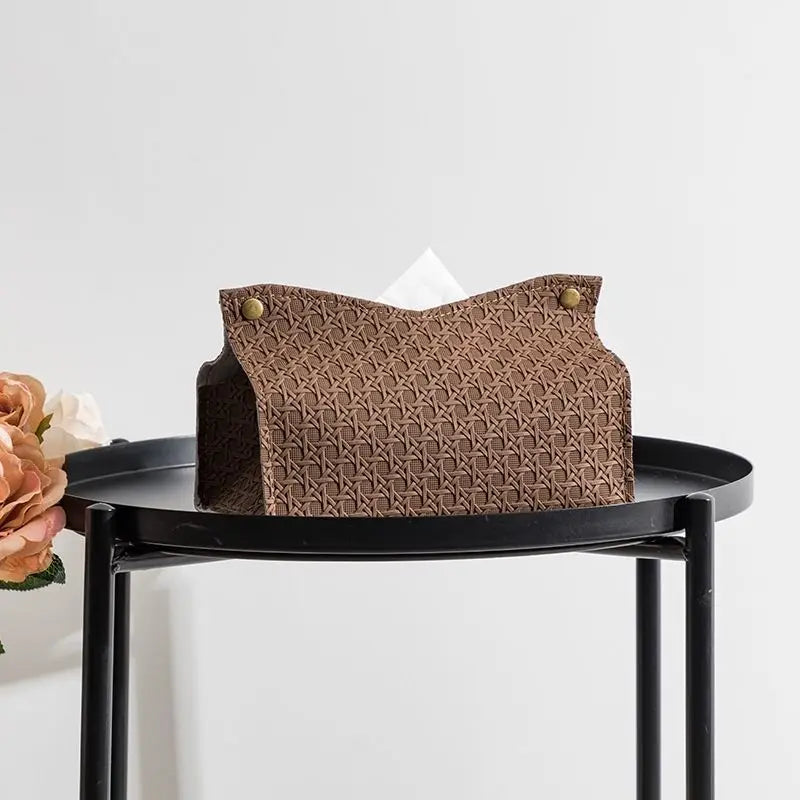 Light Luxury Tissue Box Artistic Pumping Paper Box Toilet Home Living Room Leather Storage Tissue Box Oasis Select Brown