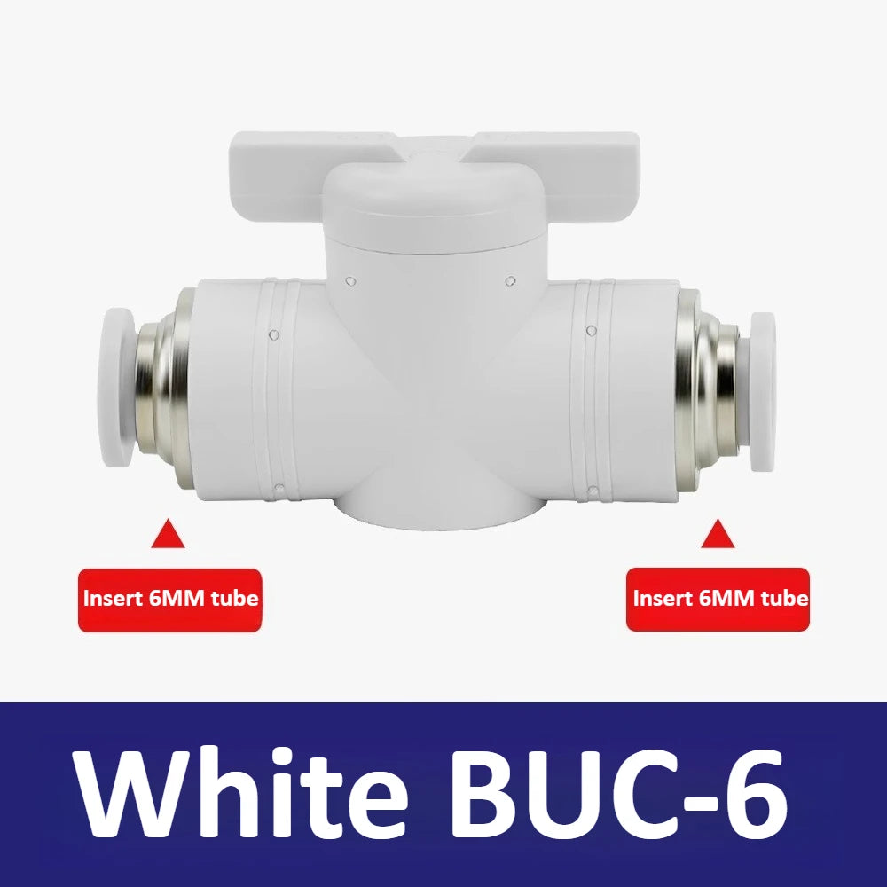 Black White BUC-4mm/6mm/8mm/10mm/12mm Pneumatic Switch Quick Insertion PU Air Pipe Joint Hand Valve Current Limit Air Valve Ball Oasis Select White 06 Direct to BUC