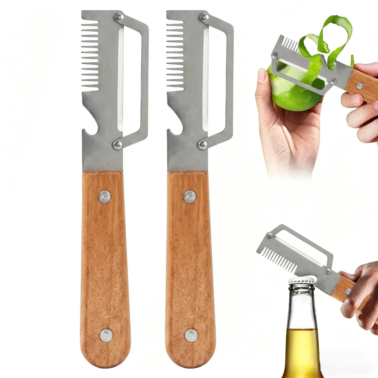Vegetable Peelers 2Pcs Stainless steel peeler with wooden handle for peeling and slicing fruits and vegetables Peeler tools