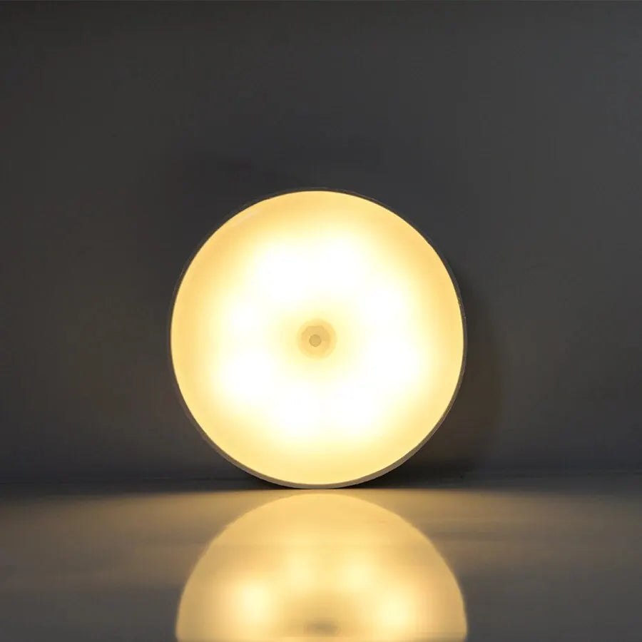 Motion Sensor Light Led USB Charging Circle Lamp for Bedroom Kitchen Stair Hallway Wardrobe Cupboard Lighting Night Light Oasis Select Switch Warm Light 2PCS