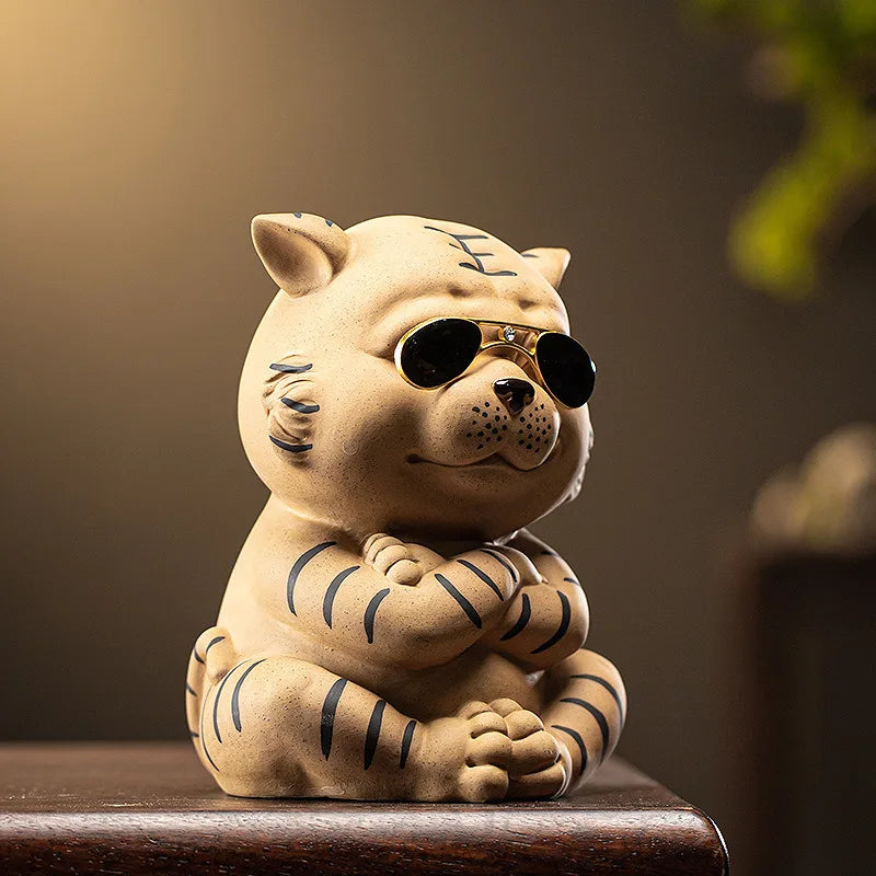 Tiger Tea Pet Creative Money Box Mascot Purple Clay Large and Small Cute Tiger Tea Pet Ornament Tea Table Decoration Oasis Select