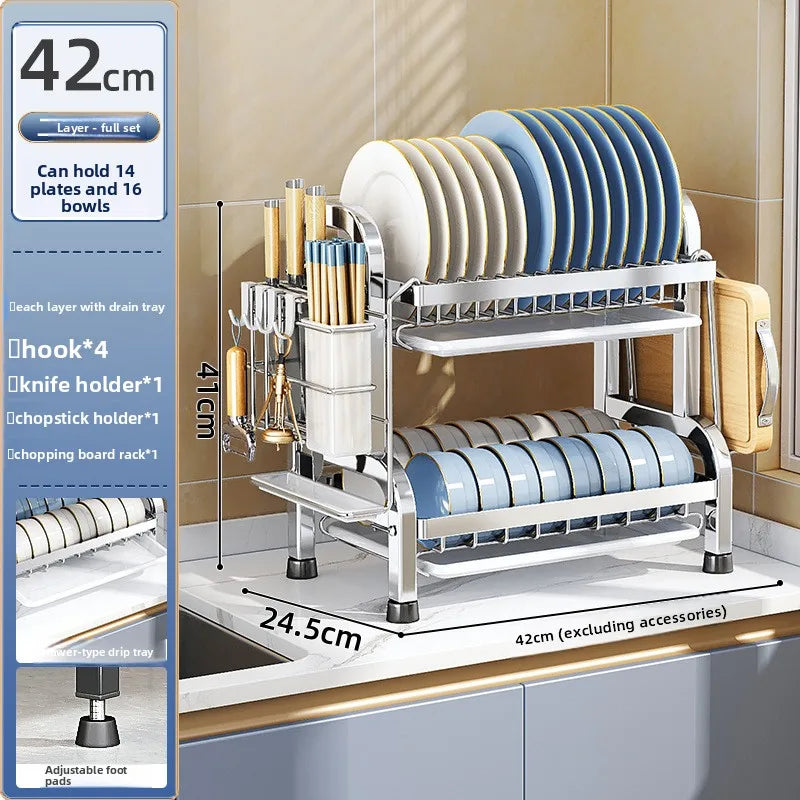 Dish storage rack Stainless steel kitchen tableware rack Ventilated drain basket Thickened dish drain rack Oasis Select 2-full set