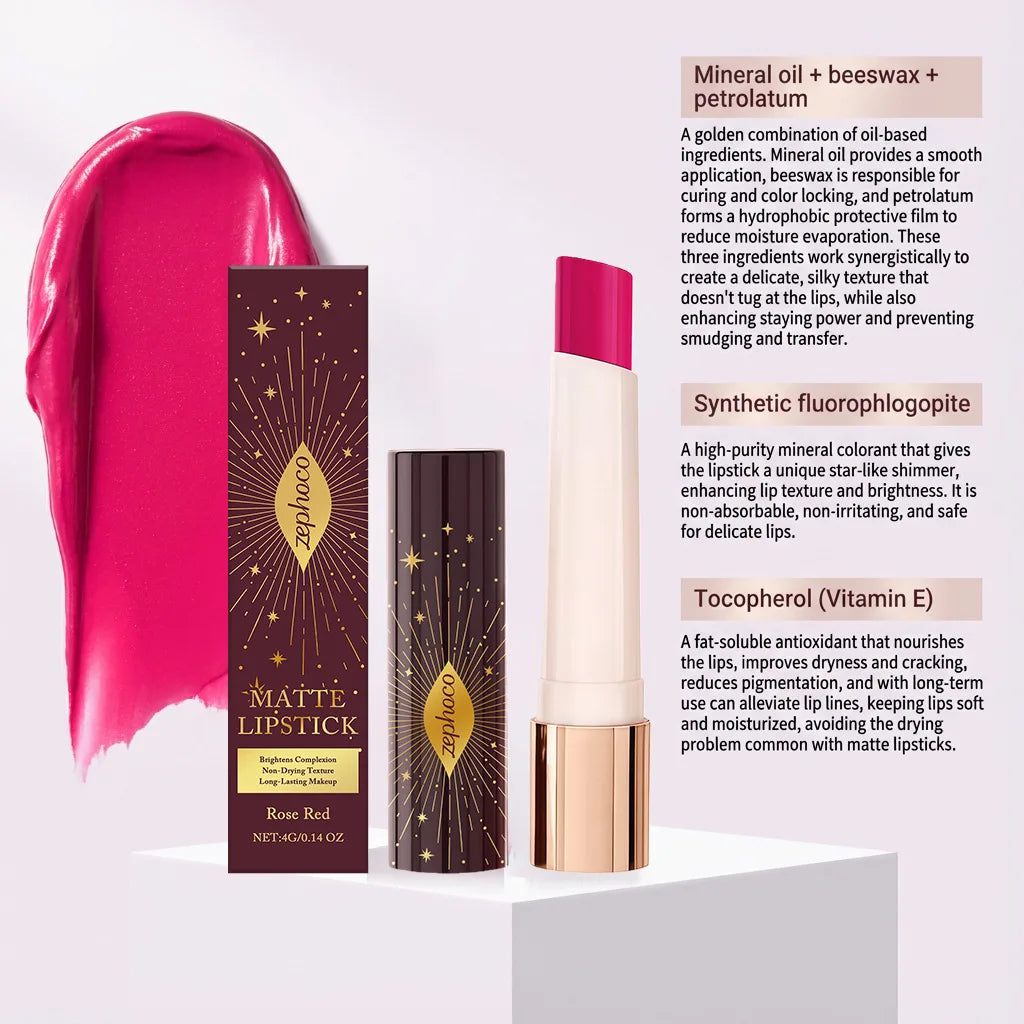 Zephoco Star Glow Matte Lipstick – Long-Lasting High Pigment