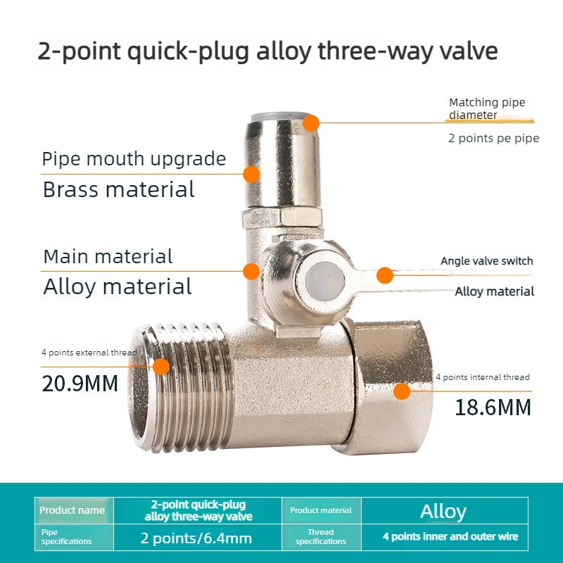 Water Purifier Adapter Faucet Ball Valve 2/3 PE Pipe Brass Alloy Plastic Tee Connector Hardware Accessories Oasis Select Zinc alloy 2points