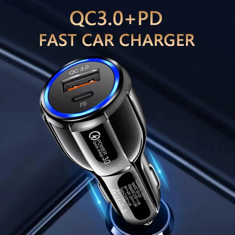 12W 30W Car Charger 2 Ports Car Charger Fast Charging QC 3.0 PD12W PD30W Car Cigarette Lighter Flash Charge For phones Oasis Select