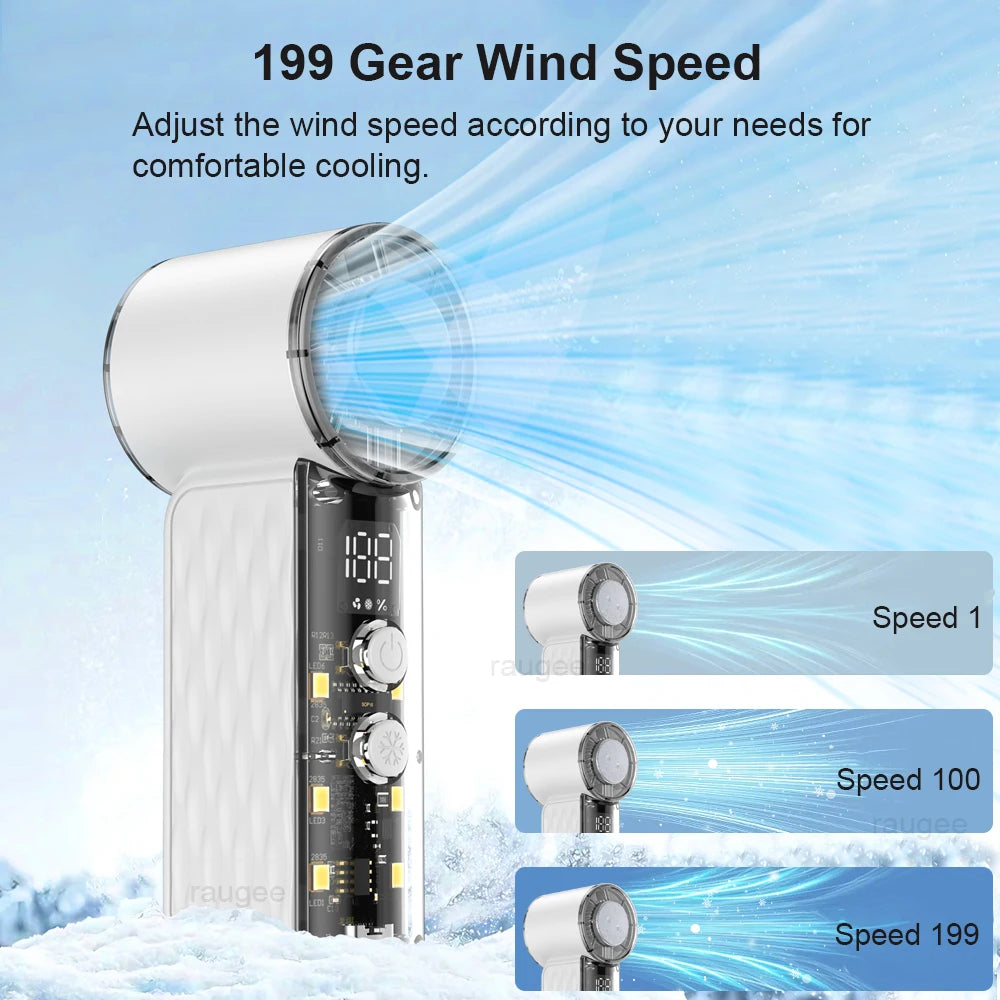 Portable Mini Handheld Fan Mini Turbo Cooling Fan LED Display Outdoor Pocket Hand Fan USBRechargeable Personal Small Fan Oasis Select