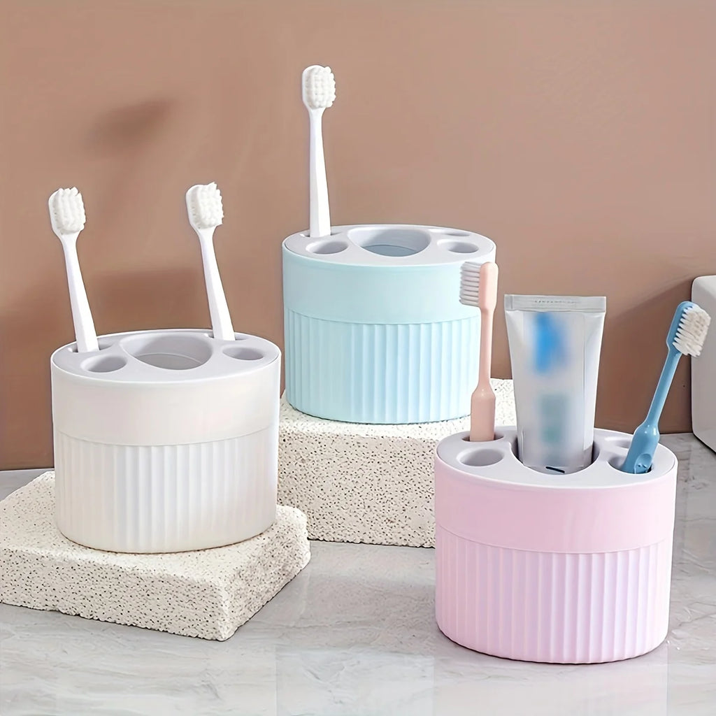 4 Slot Toothbrush Holder ABS Plastic Bathroom Organizer Freestanding Toothpaste Stand with Drain Holes for Home Gift Festival Oasis Select