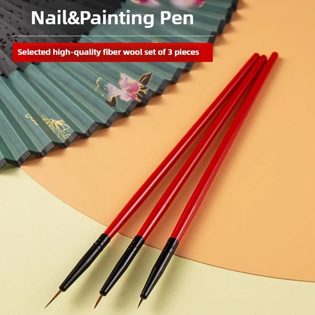 3Pcs/Pack Fine Drawing Striping Liner Design Tips Nail Art Pen Brushes UV Gel Painting Acrylic Nail Design Liner Painting Brush Oasis Select