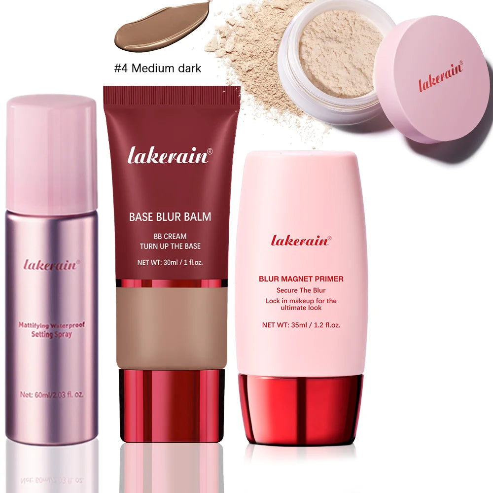 Ultimate Setting Powder Travel Size Set Blur Magnet Primer Setting Spray Base Blur Balm Waterproof Long-lasting Makeup Set Oasis Select 4 Nude