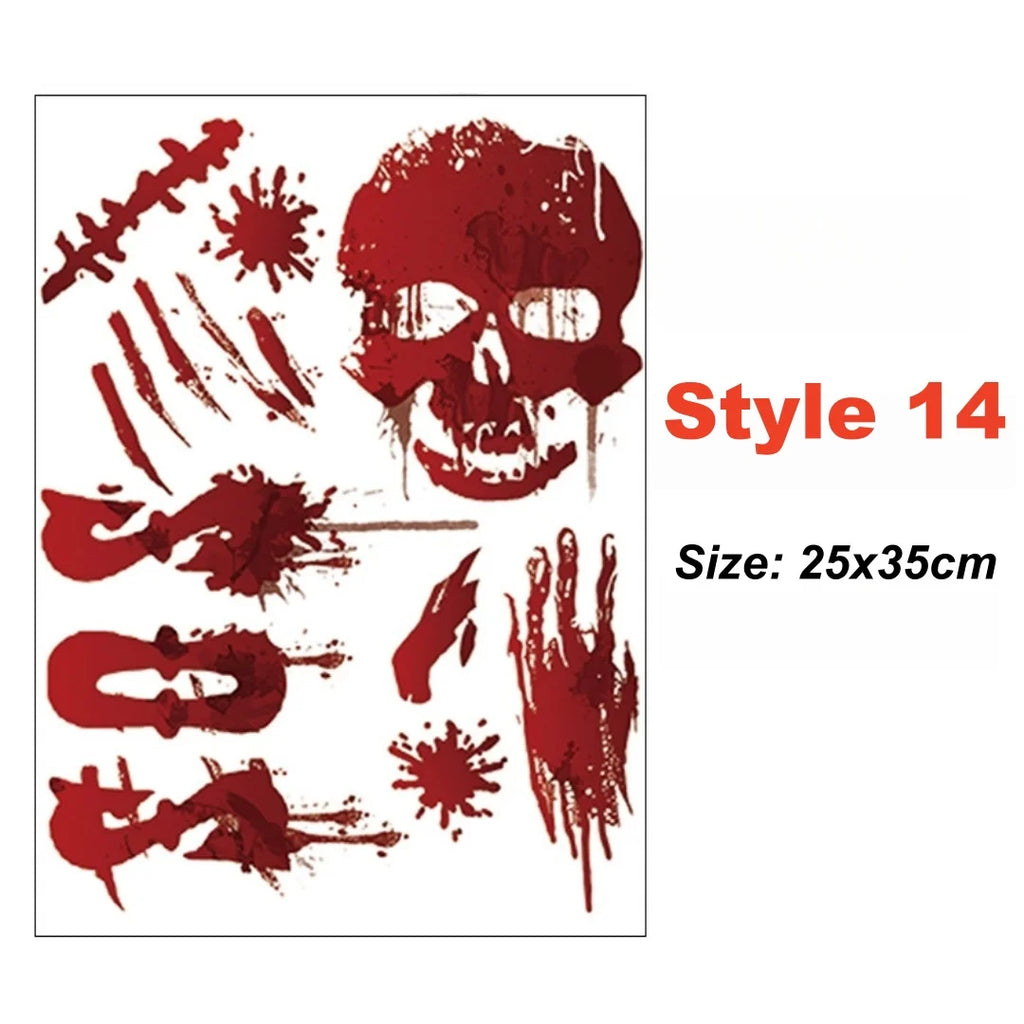 Halloween Wall Doors Windows Stickers Blood Handprint Footprint Skull Pattern Halloween Party Scene Decor Supplies Horror Props Oasis Select Style 14