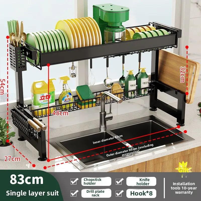 Multifunctional Kitchen Sink Shelf Dish Rack Drain Rack Countertop Dish Rack Drain Sink Rack Oasis Select 83CM-Full set D