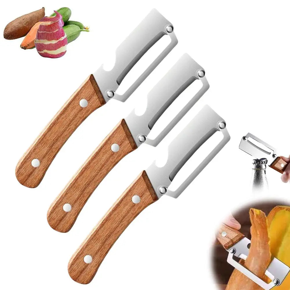 Stainless Steel Peeler Vegetable Fruit Peeling Tool Bottle Opener With Ergonomic Wooden Handle Multifunction Kitchen Tool Oasis Select 3pcs