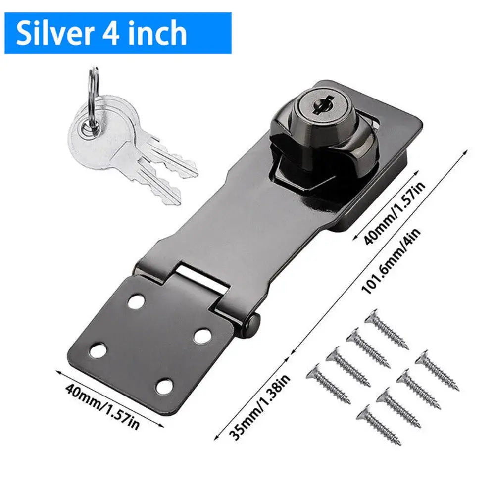 2.5/3/4inch Heavy Duty Locking Hasp with Keys Padlock Cupboard Drawer Wooden Box Lock Self Locking Security Staple Hardware Oasis Select Black-4inch