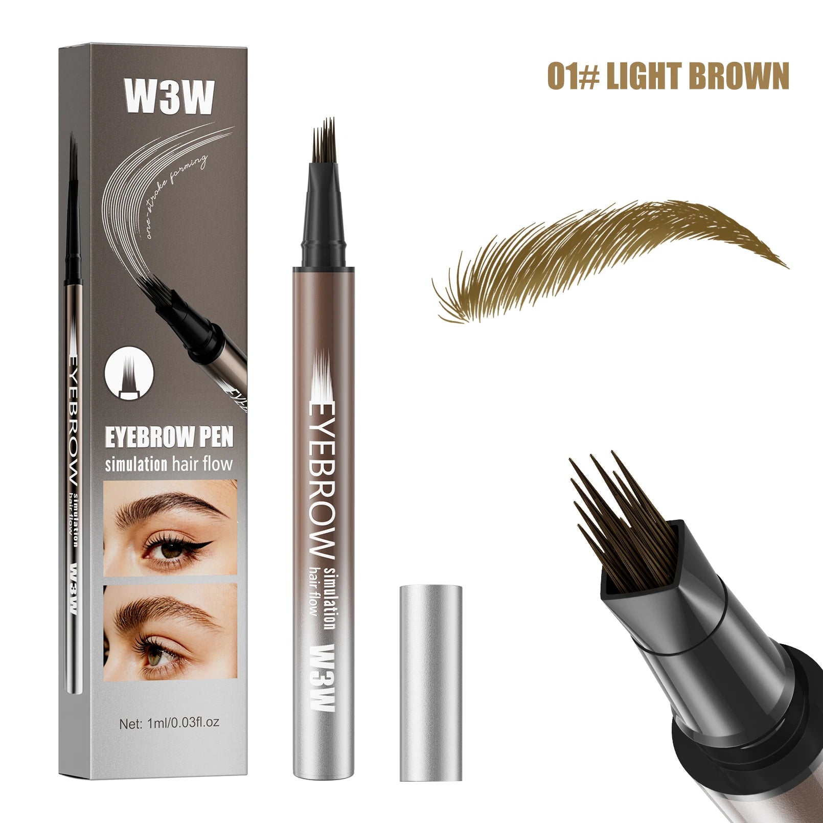 W3W Waterproof Liquid Eyebrow Pen – 5 Colors, Long-Lasting