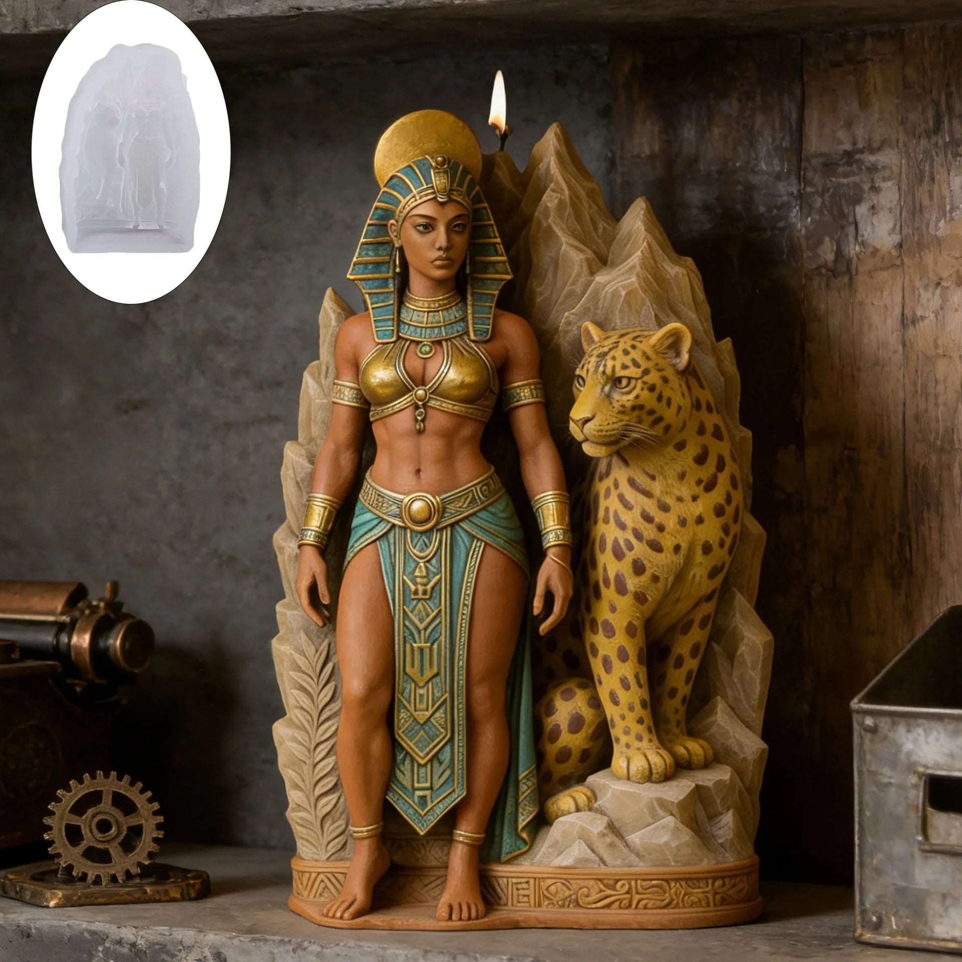 3D Egyptian Queen Leopard Silicone Mold – Candle Soap Resin
