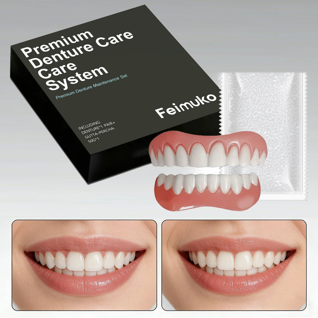 Natural Fit Denture Silicone Kit for Teeth Upper and Lower Set - Easy Use Complete Fake Tooth Oral Hygiene Care Set Oasis Select