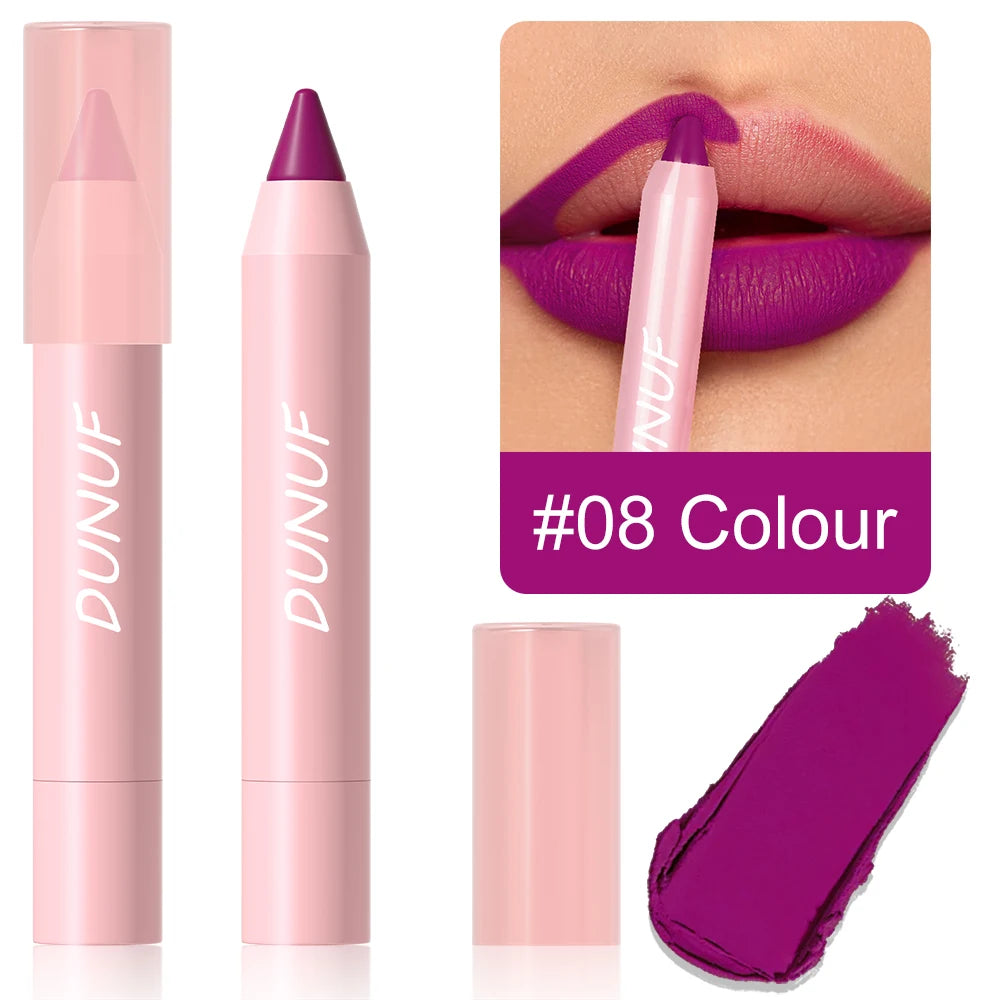 DUNUF 1 Pcs Matte Lip Liner Velvet Lip Gloss Waterproof Long-Lasting Easy to Color Music Festival Ready Lip Makeup for Lipstick Oasis Select 08 Full Size
