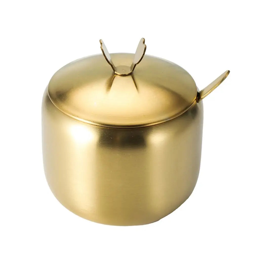 Stainless Steel Sugar Bowl with Lid & Spoon | Gold & Silver Sugar Bowl & Spice Jar Oasis Select Gold-250ml-A