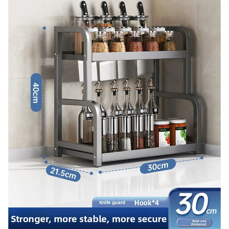 Kitchen Rack Multifunctional Seasonings Multi-layer Countertop Chopsticks Storage Knife Holder Stainless Steel Oil Oasis Select Gun ash-2-30-A