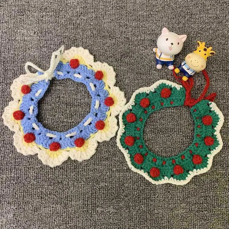 Cat Scarf Dog Bib Snow White Knitted Pet Accessories Collar Wool Collar Flower Bow Tie Dog Saliva Towel Oasis Select