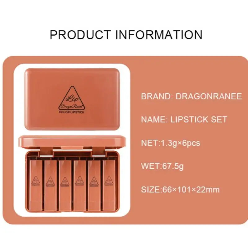 Dragon Ranee 6-Piece Matte Lipstick Set – Waterproof & Vibrant