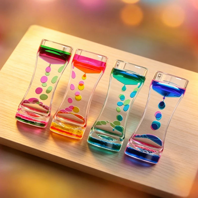 Hourglass Timer Double Colors Oil Hourglass Liquid Floating Motion Bubbles Timer Desk Decors Descending Sensory Bubbles Kids Toy Oasis Select