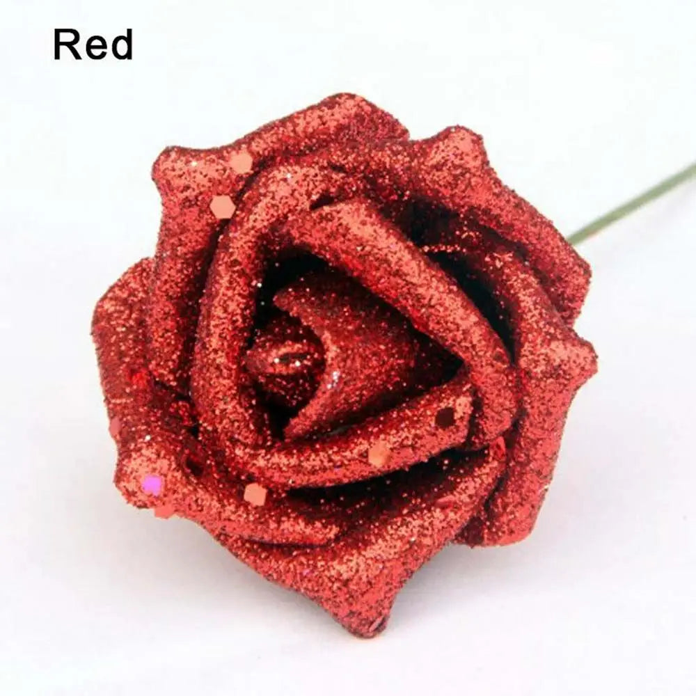 10pcs Glitter Foam Artificial Rose Heads | DIY Wedding Bouquet