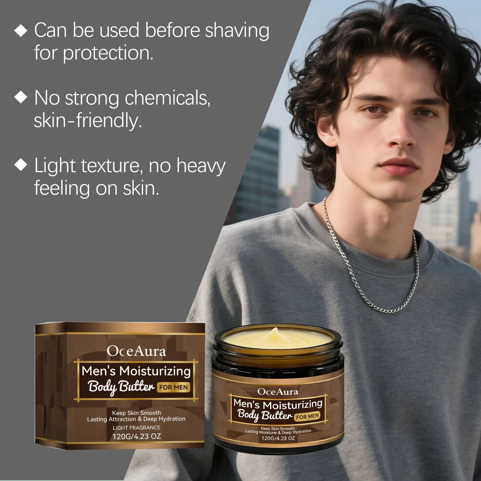 Men's Moisturizing Body Butter Deep Hydrating Nourishing Cream for Dry Skin Fast Absorption Non-Greasy Daily Body Lotion Oasis Select