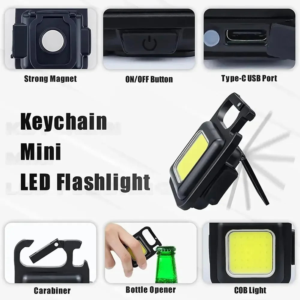 Mini COB LED Keychain Flashlight | USB Rechargeable, 800 Lumen
