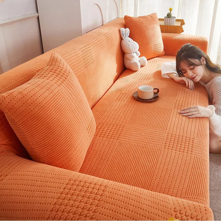All-inclusive Universal Sofa Cover Anti-cat Scratch All-season Universal Lazy Sofa Blanket Full-cover L Shape Sofa Cover Oasis Select 5 people 305-360cm Orange