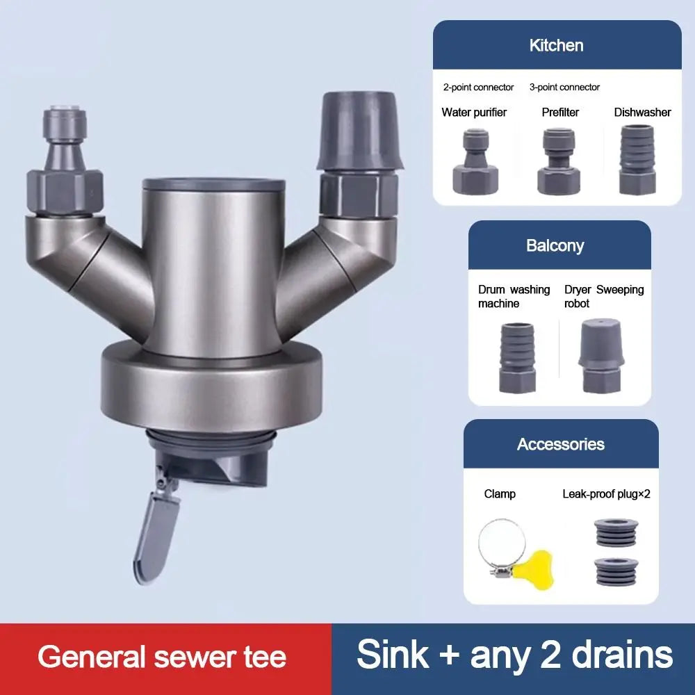 Anti odor Sink Drain Pipe Adapter Multifunctional Sealing Ring Kitchen Basin Sewer Branch Dual-Interface neat Oasis Select C