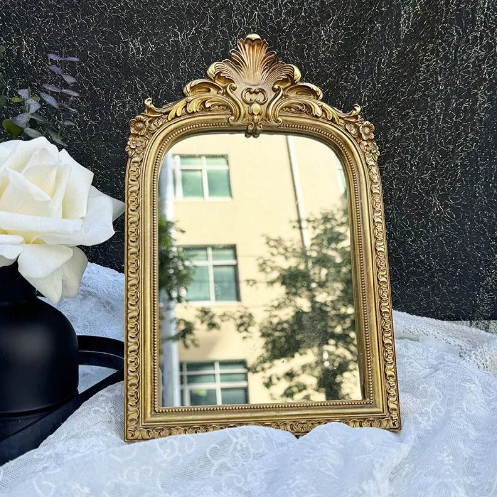 Retro Resin Photo Frame Makeup Mirror Bedroom Desktop Makeup Mirror French Photo Frame Desktop Vanity Mirror Room Decoration Oasis Select