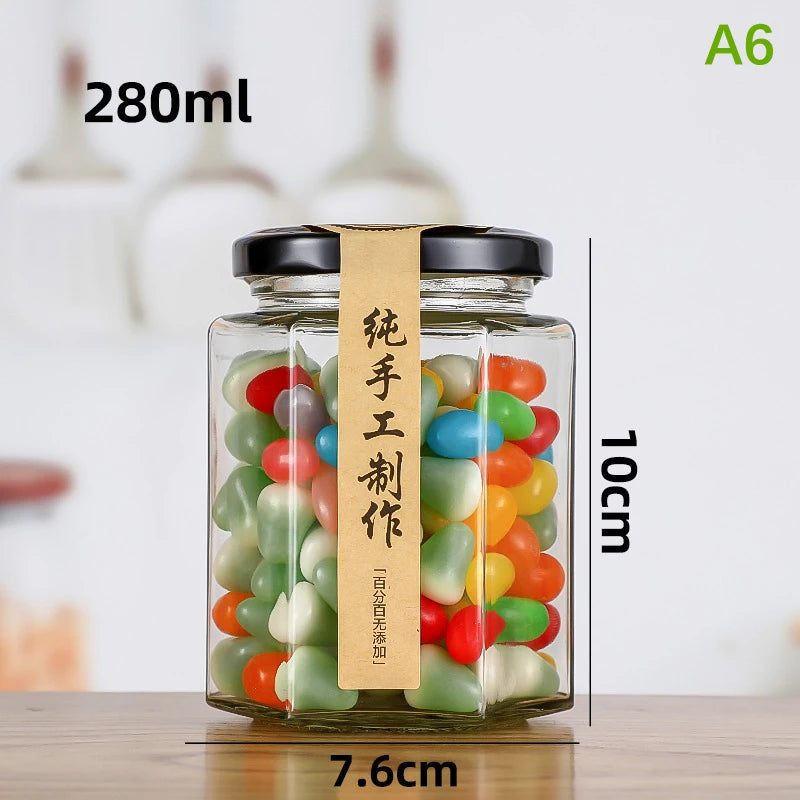 2Pcs Food Grade Empty Round Clear Glass Jar Seal Pot Honey Bottles Sauce Bottles With Metal Black Lid 45-730ML Kitchen Storage Oasis Select A6