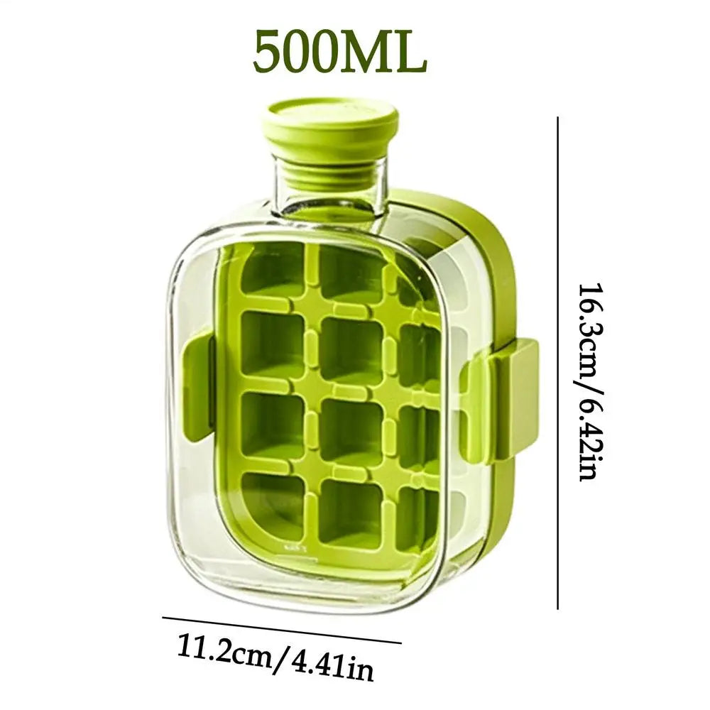 Ice Mold Bottle 2-in-1 Iced Drink Making Easy Release Ice Maker Ice Cube Bottle with Straw Easy Release Water Bottle Ice Mold Oasis Select Green 500ML