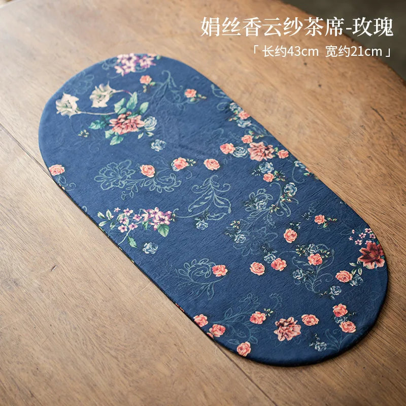Double-sided Silk Fragrant Cloud Yarn Tea Mat Chinese Style Tea Table Heat Insulation Waterproof Mat Chinese Zen Dry Foam Mat Oasis Select Yarn Tea Mat - Rose