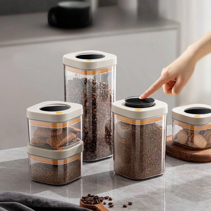 Airtight Food Storage Canister Clear Plastic Container for Coffee GrainsSpices Cereal Kitchen Organizer Pantry Shelf Sealing Jar Oasis Select