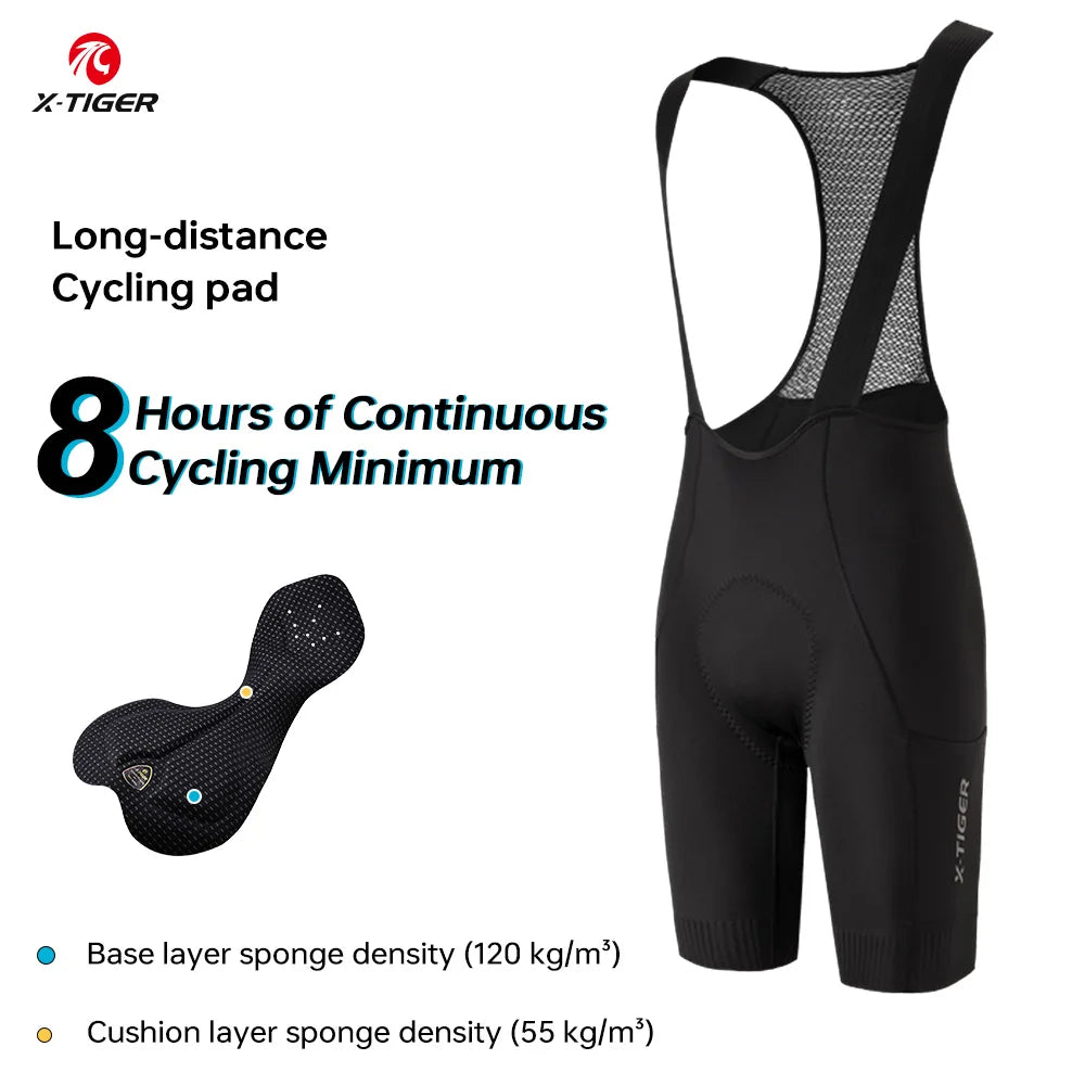 X-TIGER Men Cycling Shorts120 High Density Buffering Cushion Cycling Bib Pants MTB Road Bike 8 Hours Long Distance Cycling Pants Oasis Select